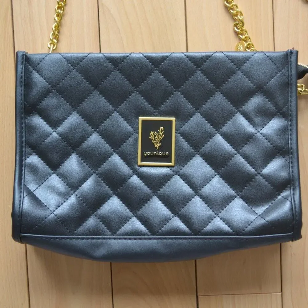 Younique Purse Crossbody Bag with Gold Chain Strap Black and Purple
